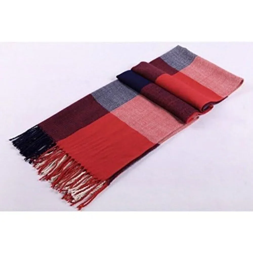 Women's Orange Red Fashion Long Shawl Big Grid Winter Warm Lattice Large Scarf